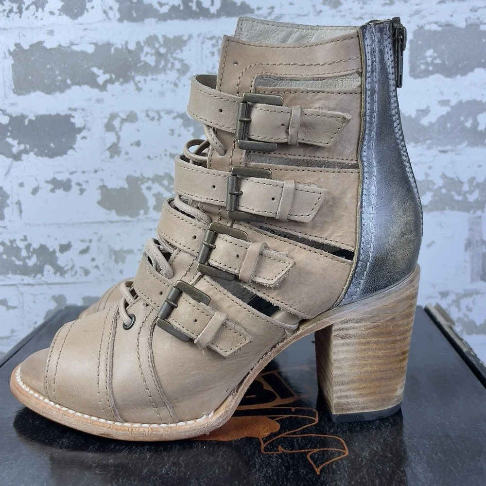 Freebird Braeden Blush Gladiator Sandal Boots Sz 9 Strappy Chunky Peep Toe Brown - Picture 3 of 16